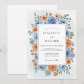 Blue Orange Blossom Romance Wedding Kaart (Voorkant / Achterkant)