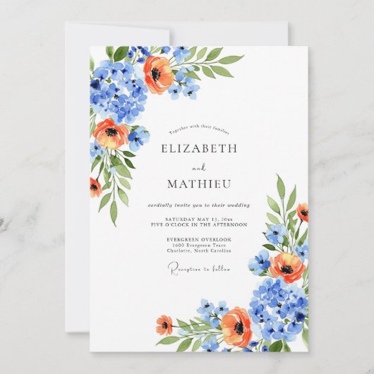Blue Orange Blossom Spring Wedding Kaart (Voorkant)