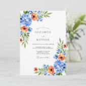 Blue Orange Blossom Spring Wedding Kaart (Staand voorkant)