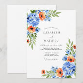 Blue Orange Blossom Spring Wedding Kaart (Voorkant / Achterkant)