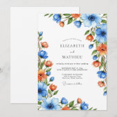 Blue Orange Botanical Romance Wedding Kaart (Voorkant / Achterkant)