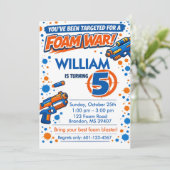 Blue Orange Boys Party- Foam Blaster 5th Birthday Kaart (Staand voorkant)