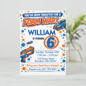 Blue Orange Boys Party- Foam Blaster 6th Birthday Kaart (Staand voorkant)