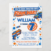 Blue Orange Boys Party- Foam Blaster 7th Birthday Kaart (Voorkant / Achterkant)