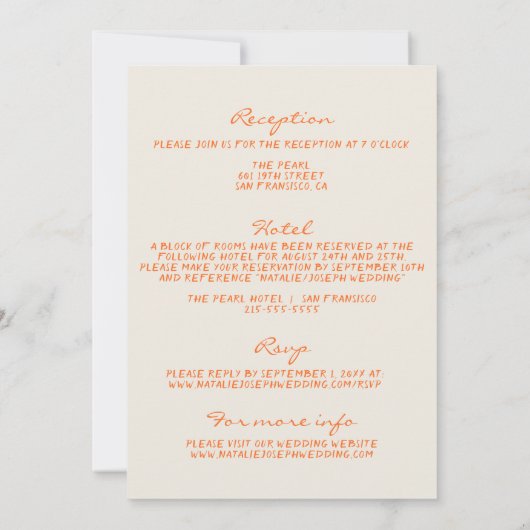 Blue Orange Drawn Whimsical All In One Wedding Kaart (Achterkant)