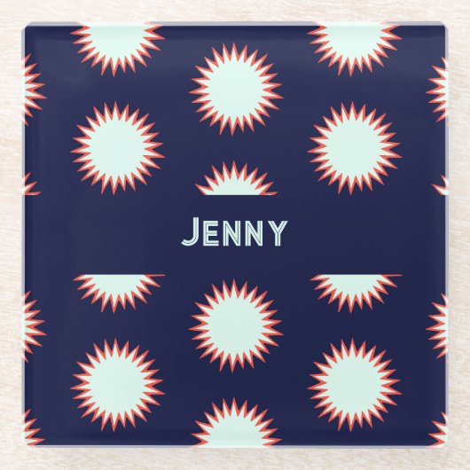 Blue & Orange Flash Add The Name Bold Loud Pattern Glazen Onderzetter (Voorkant)