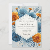 Blue Orange Floral Autumn Wedding Kaart (Voorkant)