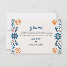 Blue Orange Floral Elegant Fiesta Spanish Wedding Bedankkaart