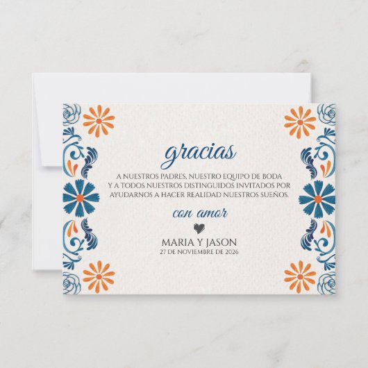 Blue Orange Floral Elegant Fiesta Spanish Wedding Bedankkaart (Voorkant)