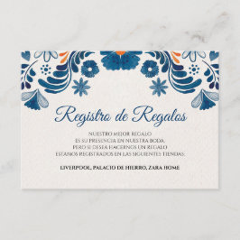 Blue Orange Floral Elegant Fiesta Spanish Wedding Informatiekaartje