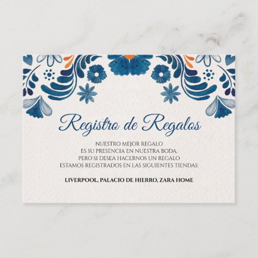 Blue Orange Floral Elegant Fiesta Spanish Wedding Informatiekaartje (Voorkant)