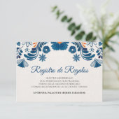 Blue Orange Floral Elegant Fiesta Spanish Wedding Informatiekaartje (Staand voorkant)