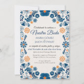 Blue Orange Floral Elegant Fiesta Spanish Wedding Kaart (Voorkant)