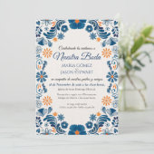 Blue Orange Floral Elegant Fiesta Spanish Wedding Kaart (Staand voorkant)