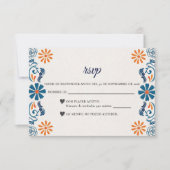 Blue Orange Floral Elegant Fiesta Spanish Wedding RSVP Kaartje (Voorkant)