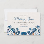 Blue Orange Floral Elegant Fiesta Spanish Wedding Save The Date (Voorkant)