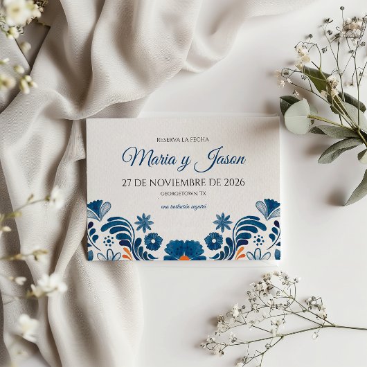 Blue Orange Floral Elegant Fiesta Spanish Wedding Save The Date