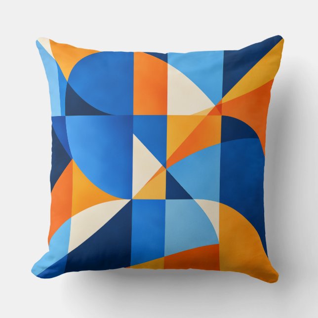 Blue Orange Geometric Abstract Kussen (Voorkant)