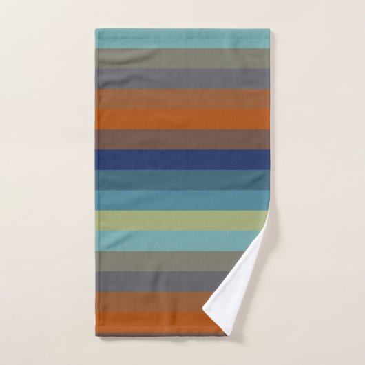 Blue, orange, green, and gray stripes bad handdoek (Handdoek)