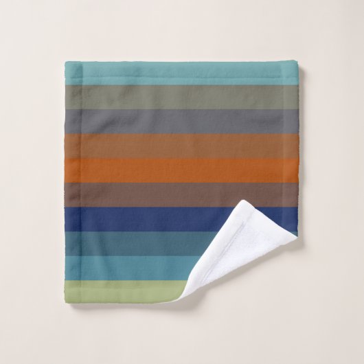 Blue, orange, green, and gray stripes bad handdoek (Wasdoekje)
