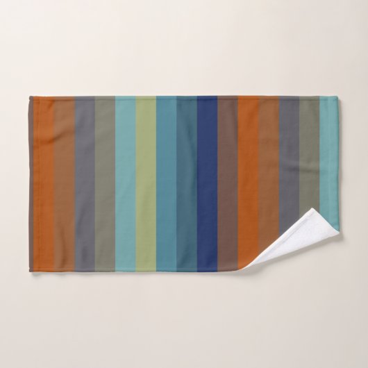 Blue, orange, green, and gray stripes bad handdoek (Handdoek)