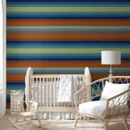 Blue, orange, green, and gray stripes behang