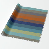 Blue, orange, green, and gray stripes cadeaupapier (Uitgerold)
