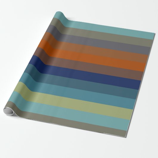 Blue, orange, green, and gray stripes cadeaupapier (Uitgerold)