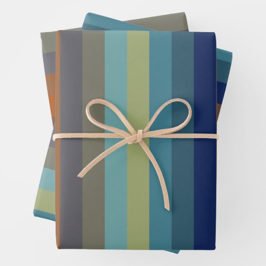 Blue, orange, green, and gray stripes inpakpapier vel (In situ)