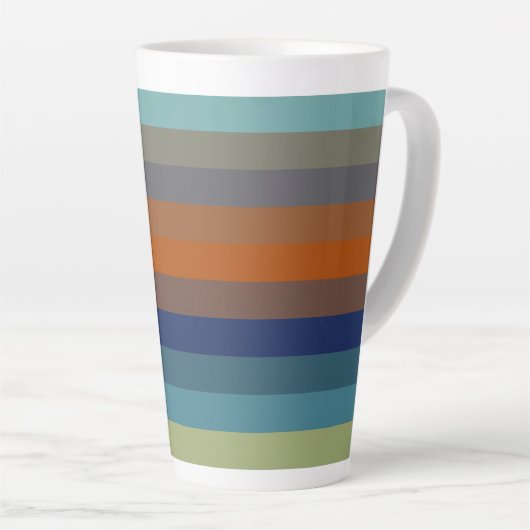Blue, orange, green, and gray stripes latte mok (Rechterhoek)