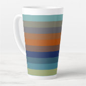 Blue, orange, green, and gray stripes latte mok (Linkerhoek)