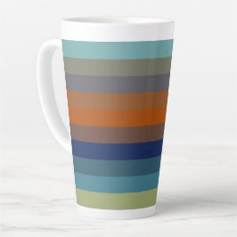 Blue, orange, green, and gray stripes latte mok