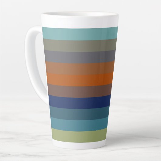 Blue, orange, green, and gray stripes latte mok (Linkerhoek)