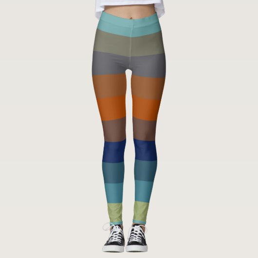 Blue, orange, green, and gray stripes leggings (Voorkant)