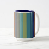Blue, orange, green, and gray stripes tweekleurige koffiemok (Voorkant rechts)