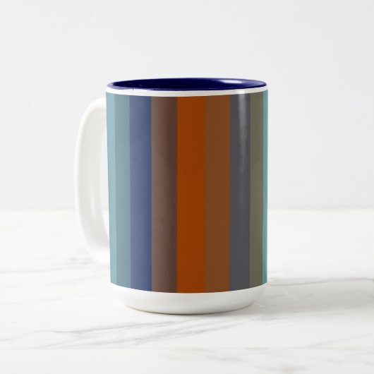 Blue, orange, green, and gray stripes tweekleurige koffiemok (Voorkant links)