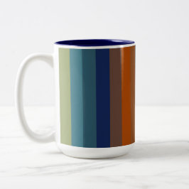 Blue, orange, green, and gray stripes tweekleurige koffiemok