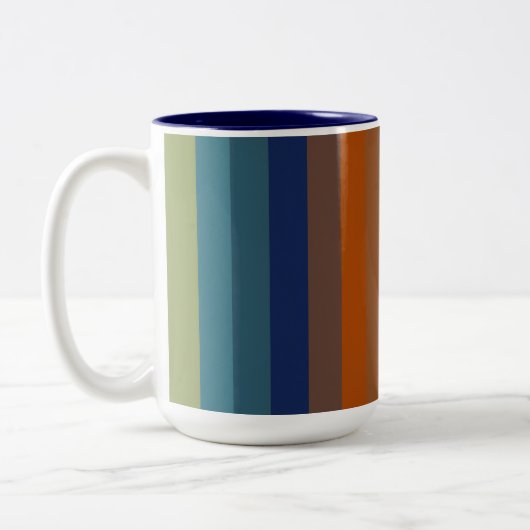 Blue, orange, green, and gray stripes tweekleurige koffiemok (Links)