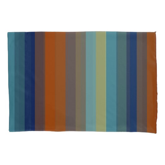 Blue, orange, green, yellow and gray stripes kussensloop (Voorkant)