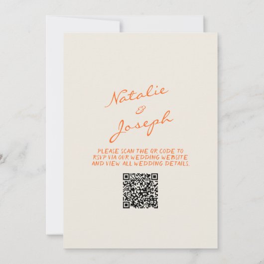 Blue Orange Hand Drawn Whimsical QR Code Wedding Kaart (Achterkant)