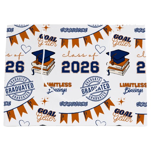 Blue Orange Klas van 2026 Afstuderen Groot Cadeauzakje (Voorkant)