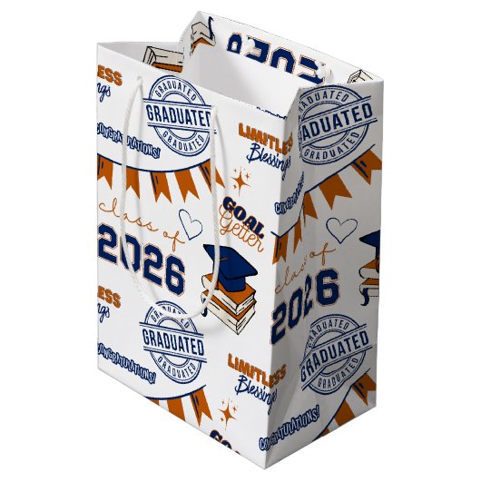 Blue Orange Klas van 2026 Afstuderen Medium Cadeauzakje (Achterkant Gekanteld)