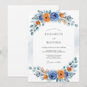 Blue Orange Romantic Bloom Wedding Kaart (Voorkant / Achterkant)
