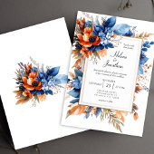 Blue Orange Terracotta Floral Boho Elegant Wedding Kaart
