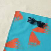 Blue, orange, vibrant, trendy geometric pattern strandlaken (In situ)