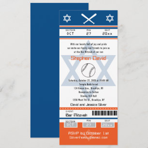 Blue Oranje Bar Mitswa Baseball Ticket Invitation Kaart