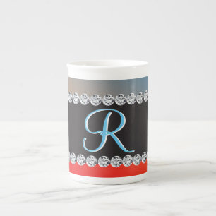 Blue Oranje Black Diamond 3d Monogram Initiaal Porselein Kop