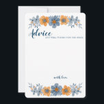 Blue & Oranje Flower Wedding Advice Kaart niet ges<br><div class="desc">Deze aangepaste papieren huwelijksadvieskaarten zijn perfect voor vrijgezellenfeesten. Ze hebben afgeronde hoeken en hebben een florale illustratie in de stijl van de waterverf in zachtere gedempte tinten blauw en oranje, waardoor ze perfect zijn voor herfst- of herfstbruiloften en speciale evenementen. De achterkant van deze kaarten is lichtblauw met een bijpassend...</div>