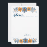 Blue & Oranje Flower Wedding Advice Kaart niet ges<br><div class="desc">Deze aangepaste papieren huwelijksadvieskaarten zijn perfect voor vrijgezellenfeesten. Ze hebben afgeronde hoeken en hebben een florale illustratie in de stijl van de waterverf in zachtere gedempte tinten blauw en oranje, waardoor ze perfect zijn voor herfst- of herfstbruiloften en speciale evenementen. De achterkant van deze kaarten is lichtblauw met een bijpassend...</div>