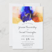 Blue Oranje Gold Wedding Kaart (Voorkant)